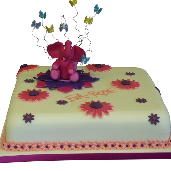 Pink Elephant Christening Cake